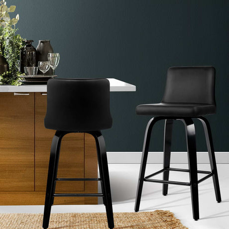 Pair of Artiss swivel leather wooden bar stools in contemporary kitchen — Allure Home Collections