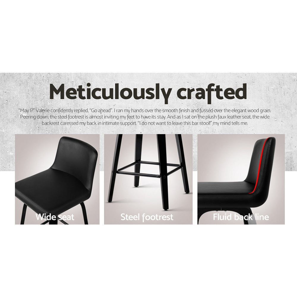 Side profile of Artiss leather swivel bar stool showing wooden frame — Allure Home Collections