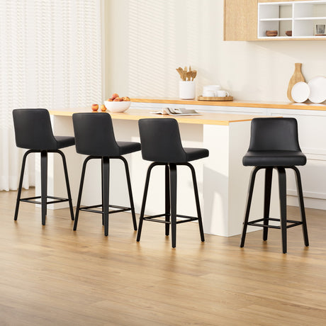 Four Artiss leather swivel wooden bar stools in styled setting — Allure Home Collections