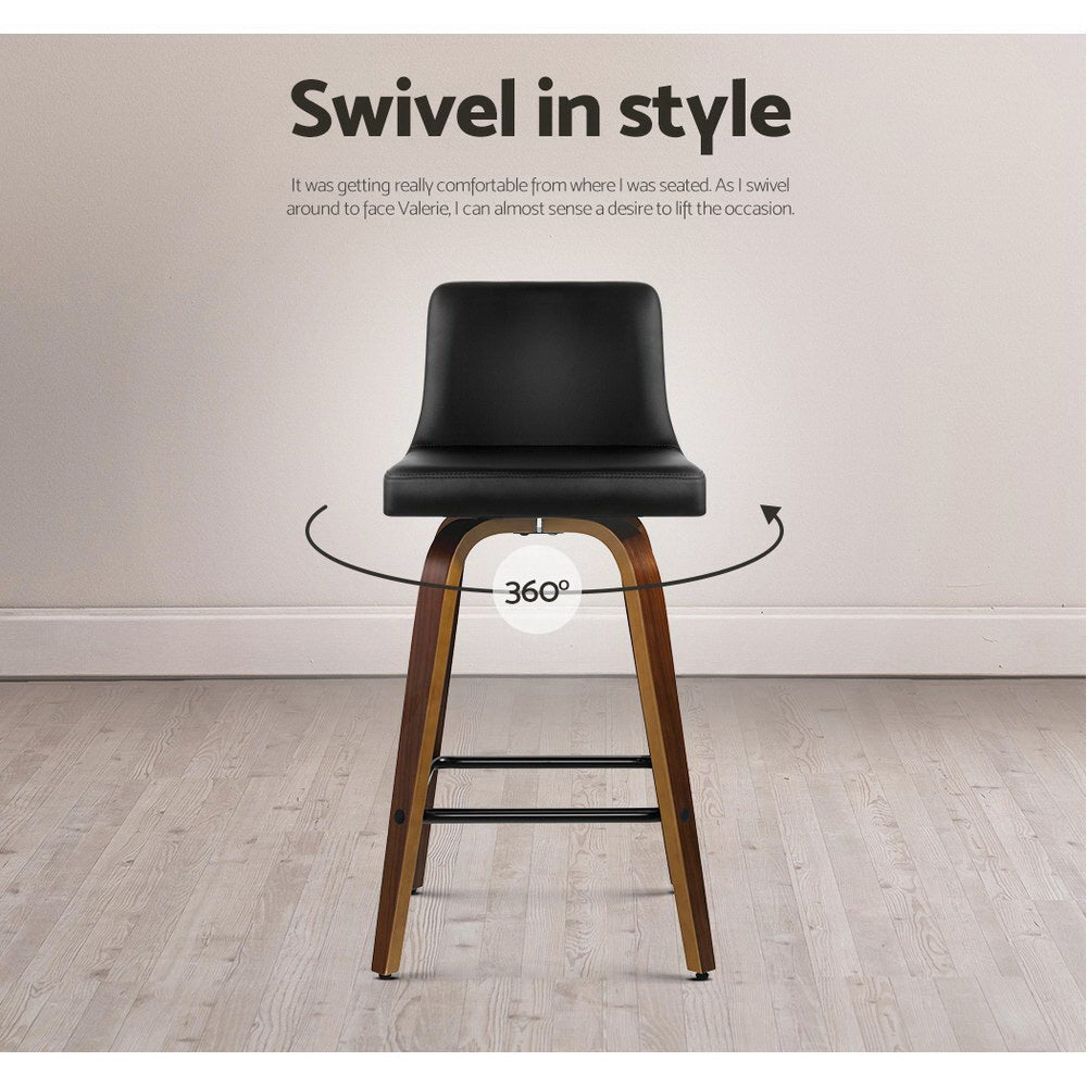 Side profile of Artiss swivel bar stool showing wooden base — Allure Home Collections
