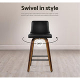 Side profile of Artiss swivel bar stool showing wooden base — Allure Home Collections