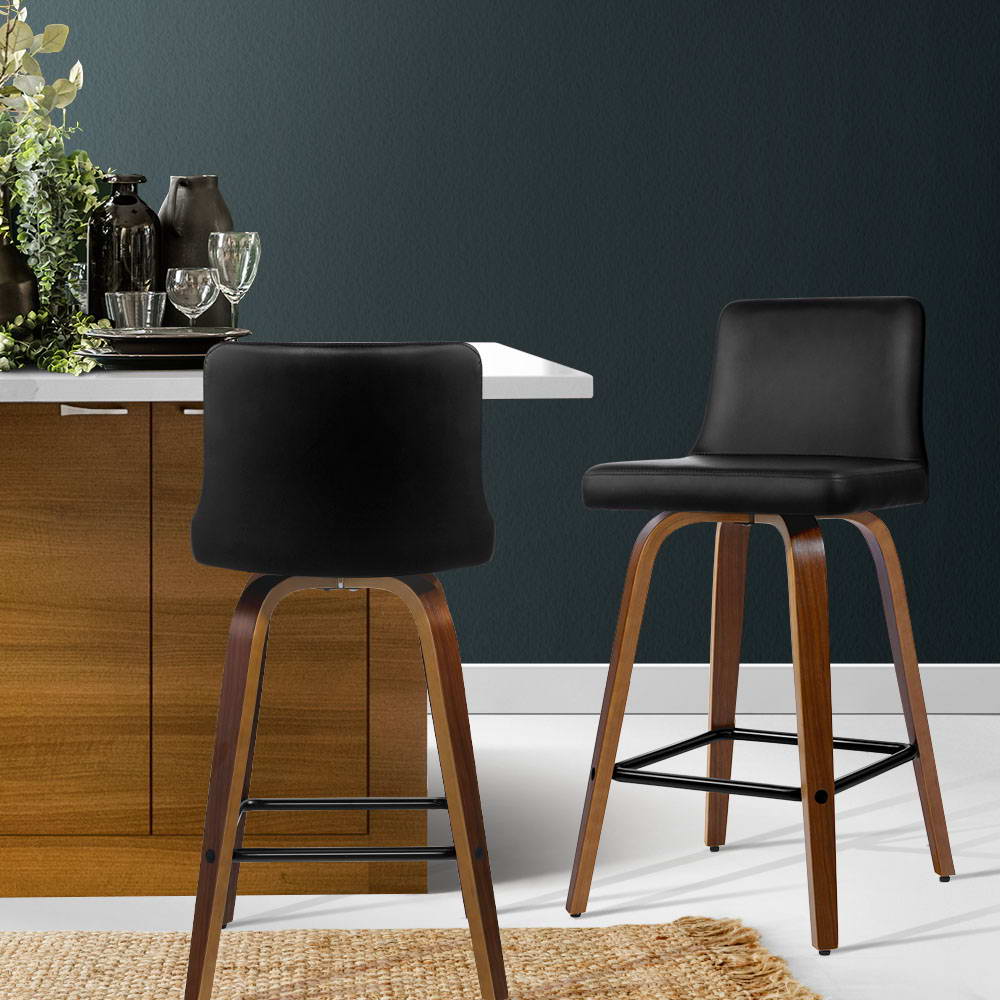 Artiss swivel leather bar stool wooden frame and padded seat detail — Allure Home Collections