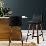 Artiss swivel leather bar stool wooden frame and padded seat detail — Allure Home Collections