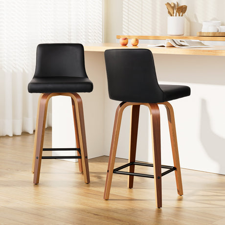 Artiss swivel PU leather padded bar stools with wooden frame set of 2 — Allure Home Collections