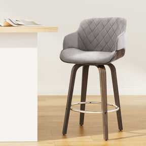 Smiths Beach grey velvet swivel bar stool single with puckered seat