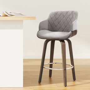 Rye grey velvet bentwood swivel bar stool in a modern kitchen