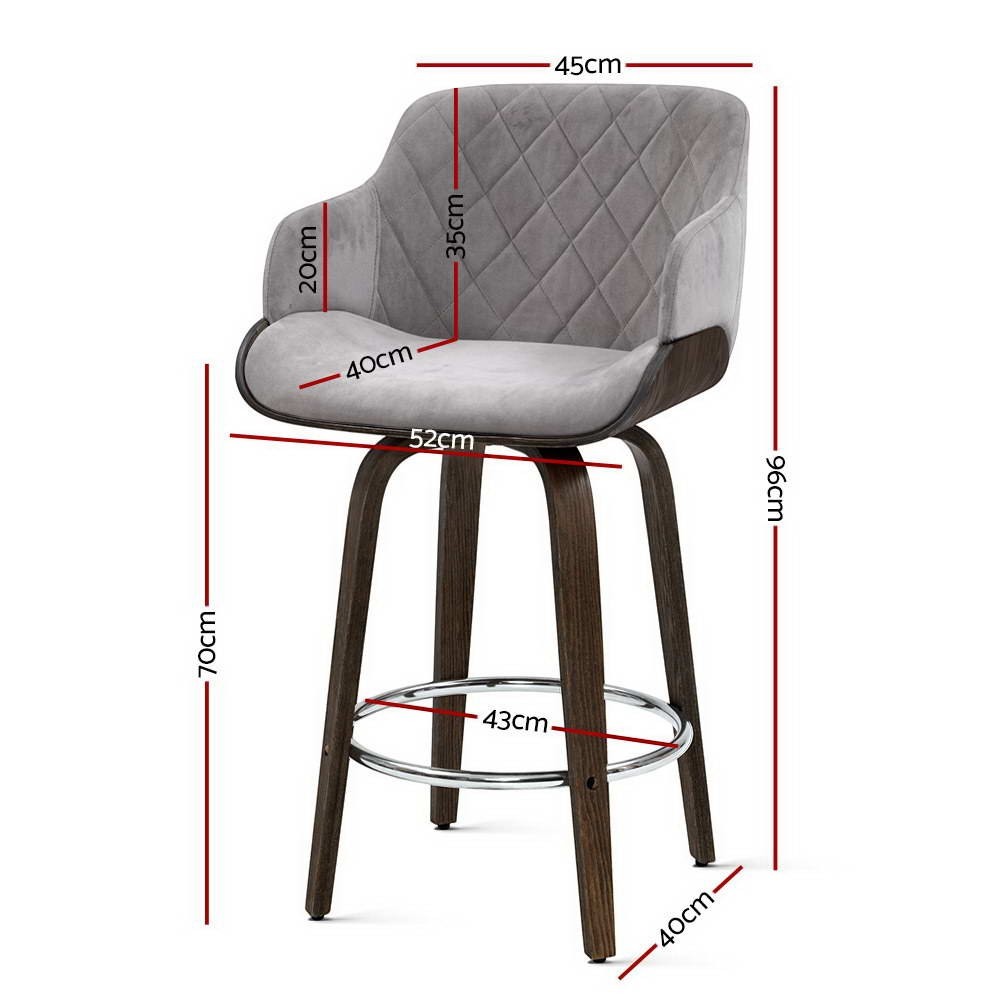 Rye Velvet Bar Stool, Grey