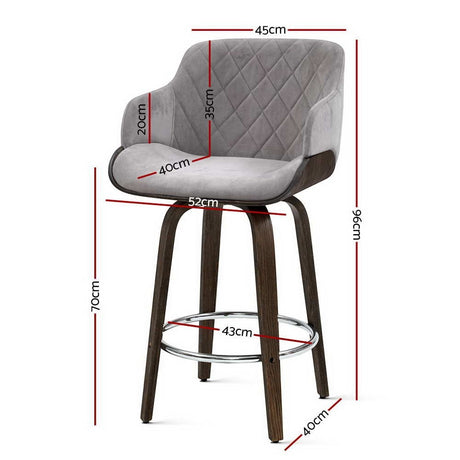 Rye Velvet Bar Stool, Grey