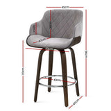 Rye Velvet Bar Stool, Grey 2pcs