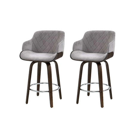 Rye Velvet Bar Stool, Grey 2pcs