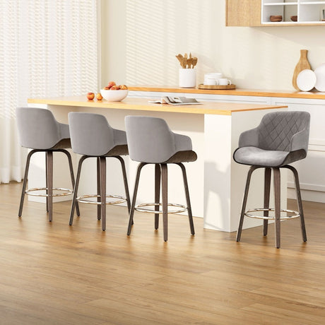 Rye grey velvet bentwood swivel bar stool in a modern kitchen
