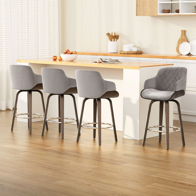 Rye grey velvet bentwood swivel bar stool in a modern kitchen