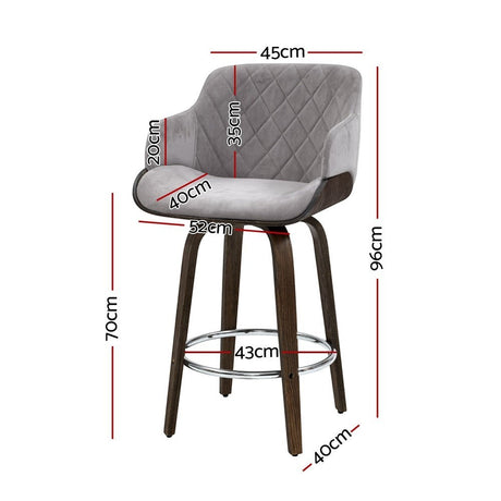 Rye Velvet Bar Stool, Grey 4pcs