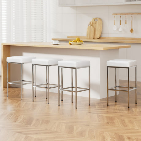 Artiss white leather padded bar stools set of 4 with chrome metal legs — Allure Home Collections