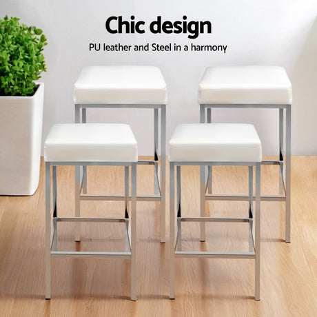 Side profile of Artiss white bar stool showing chrome legs and padded seat — Allure Home Collections