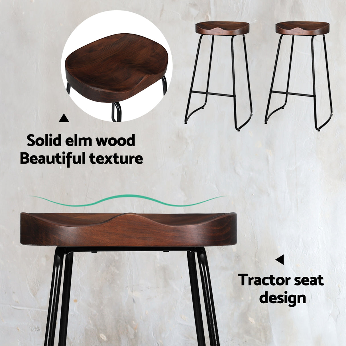 Artiss Vintage Black Tractor Seat Bar Stools