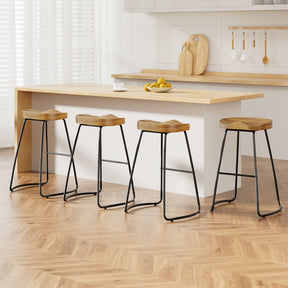 Cape Schanck natural wood tractor seat bar stools set of four at 65cm