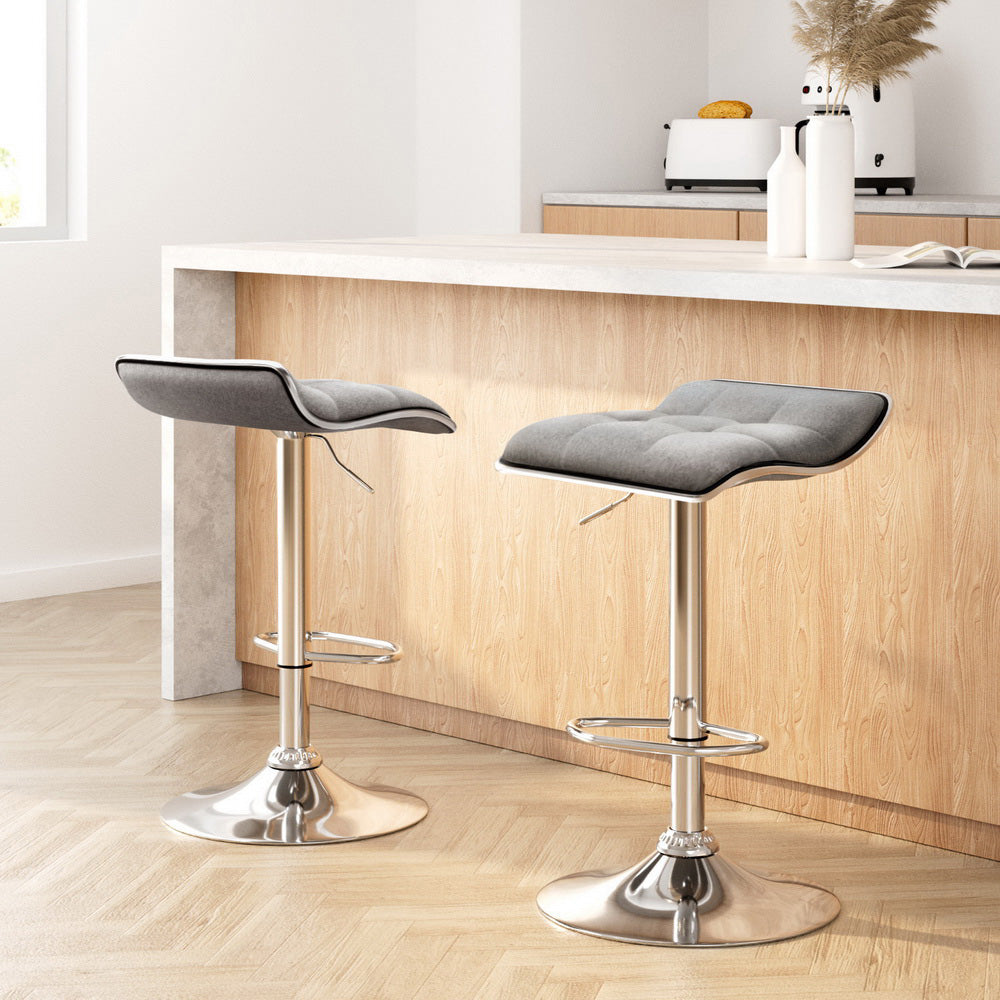 Artiss faux linen padded gas lift bar stools set of 2 with chrome finish — Allure Home Collections