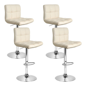 Moorooduc beige PU leather gas lift bar stools set of four with checkered backrests