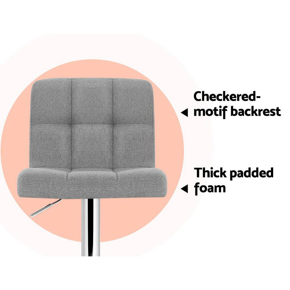 Pair of Artiss grey fabric gas lift bar stools in contemporary kitchen — Allure Home Collections