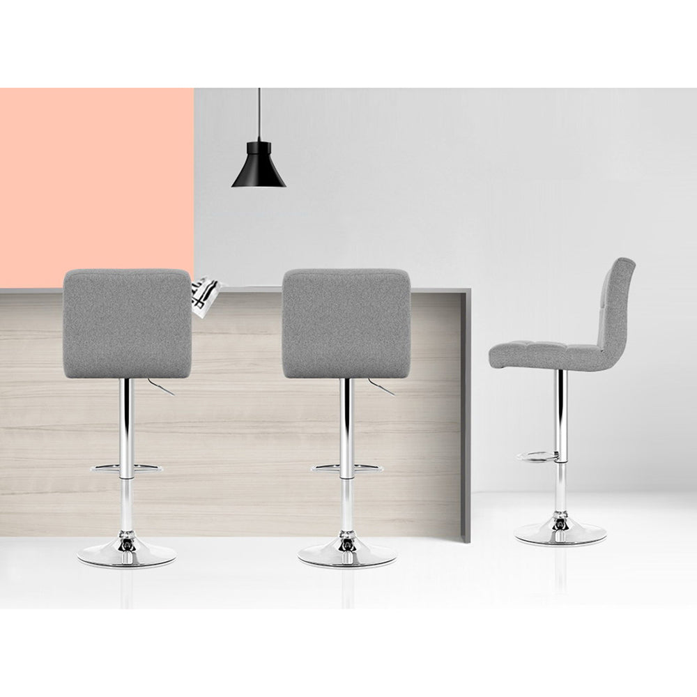 Side profile of Artiss grey fabric bar stool showing chrome gas lift — Allure Home Collections