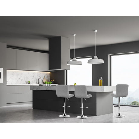 Artiss grey fabric bar stool footrest ring and chrome base detail — Allure Home Collections