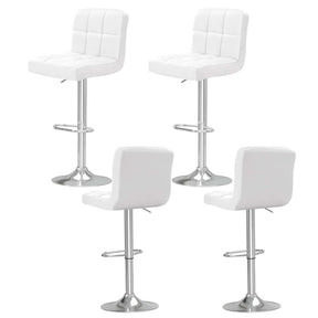 Moorooduc white PU leather gas lift bar stools set of four with checkered backrests