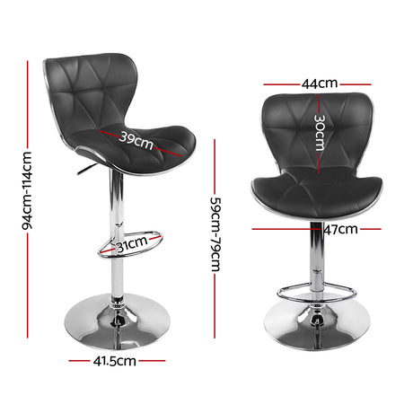 Artiss black gas lift bar stool PU leather seat and chrome lever detail — Allure Home Collections