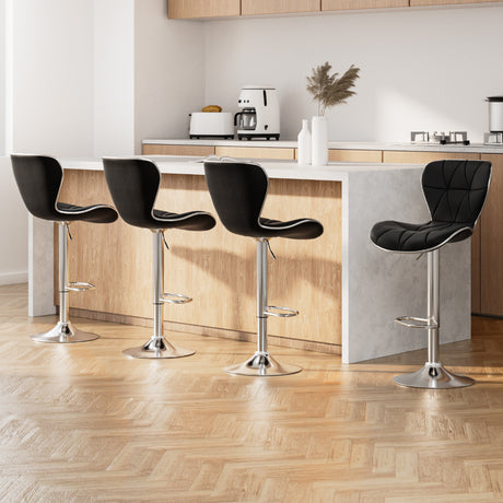 Set of 4 Artiss black gas lift bar stools at white kitchen island — Allure Home Collections
