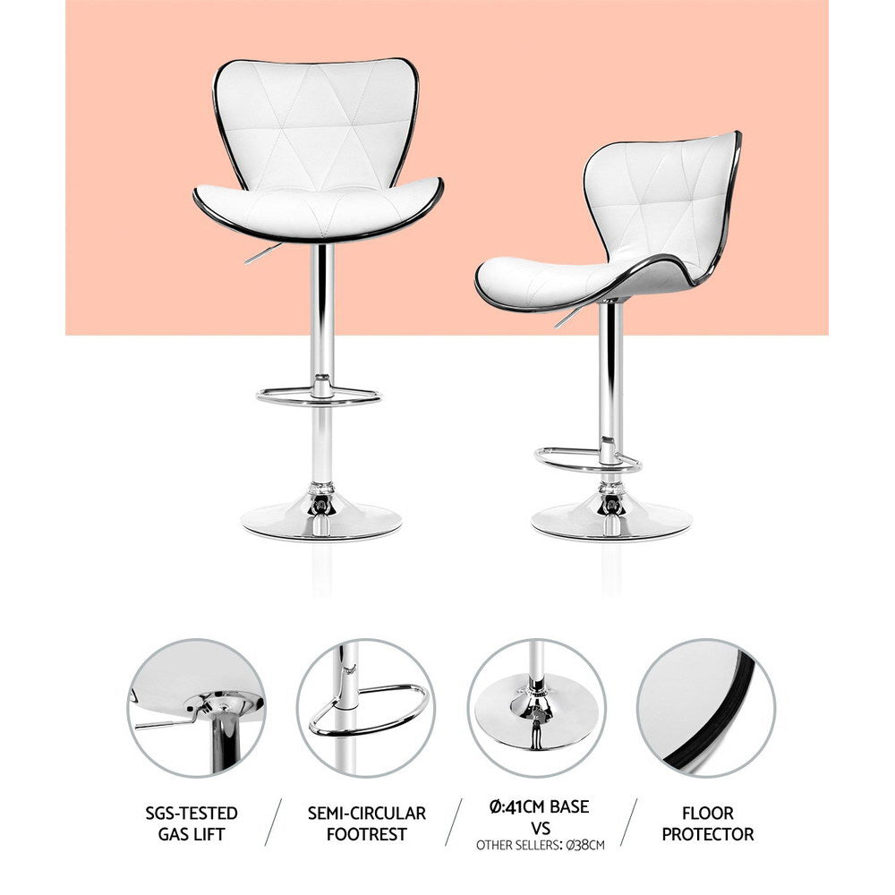 Artiss white bar stool leather seat and chrome gas lift lever detail — Allure Home Collections