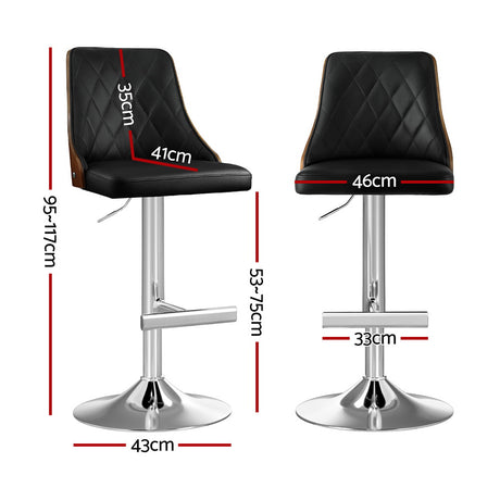 Artiss black bentwood bar stool curved back and PU leather seat detail — Allure Home Collections