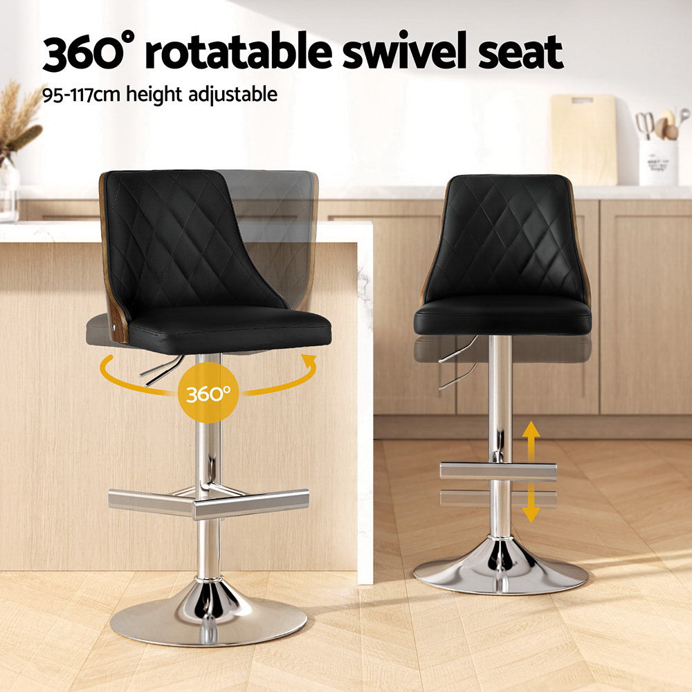 Artiss Adjustable Black Leather Bar Stool Set