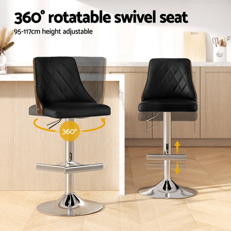 Artiss Adjustable Black Leather Bar Stool Set