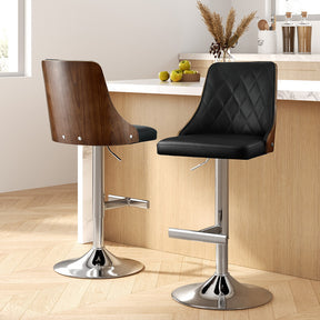 Sandhurst black leather bentwood bar stools pair with adjustable height