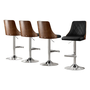 Sandhurst black leather bentwood bar stools set of four with adjustable height