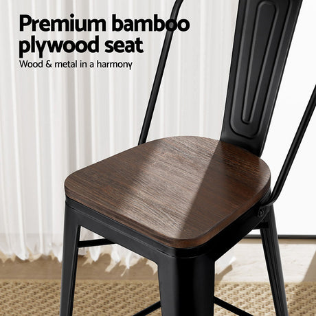 Artiss Metal Bar Stools with Wooden Seats