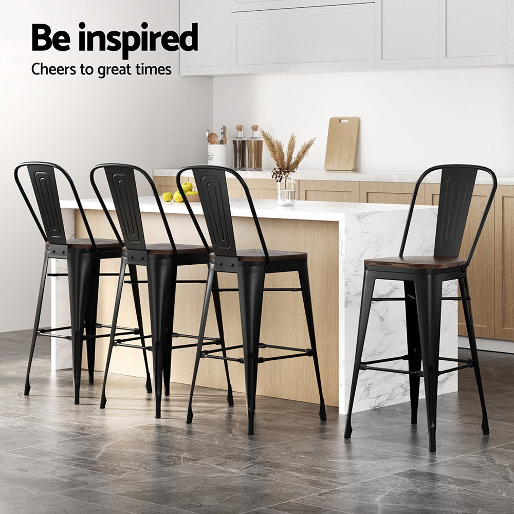 Artiss Retro Metal Bar Stools with Wooden Seats