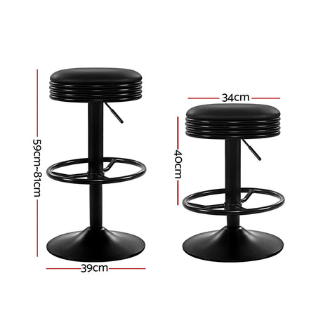 Artiss black bar stool PU leather seat and gas lift detail — Allure Home Collections