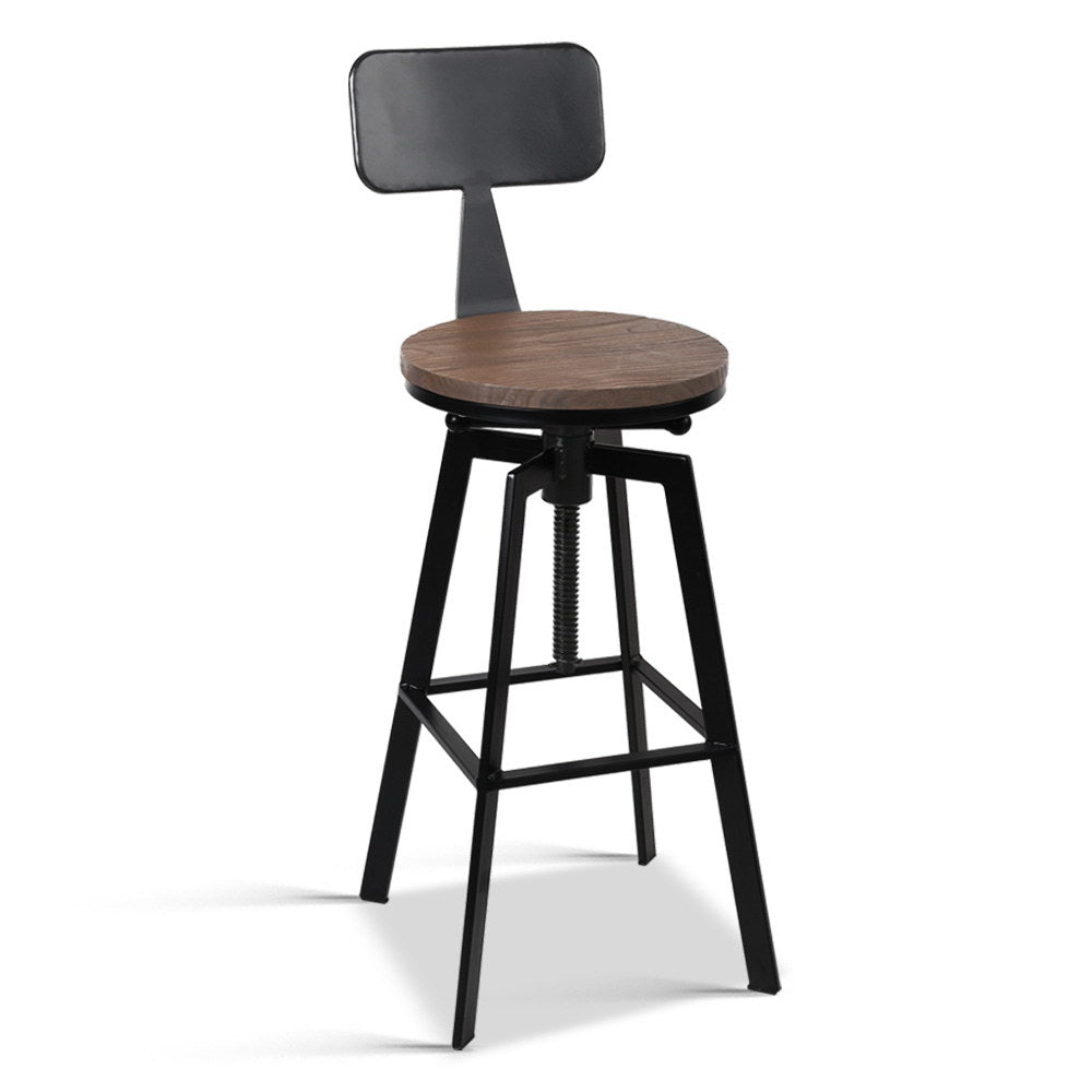 Tooradin black industrial swivel bar stool with elm wood seat in a modern kitchen