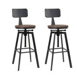 Tooradin black industrial swivel bar stool with elm wood seat in a modern kitchen