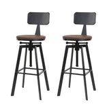 Tooradin black industrial swivel bar stool with elm wood seat in a modern kitchen