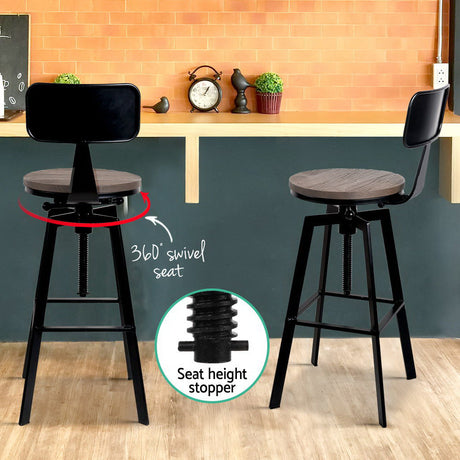 Pair of Artiss vintage metal bar stools in industrial kitchen — Allure Home Collections