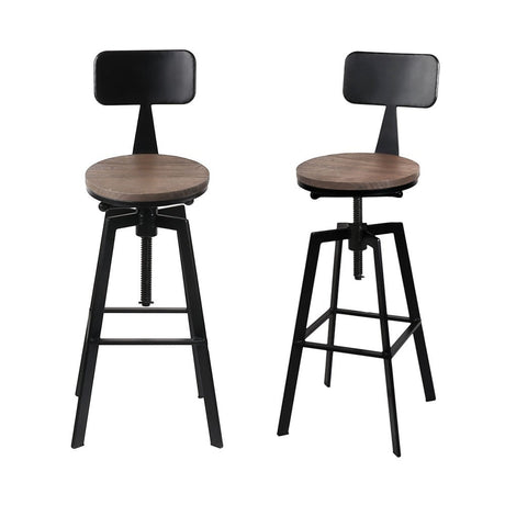 Tooradin black industrial swivel bar stool with elm wood seat in a modern kitchen