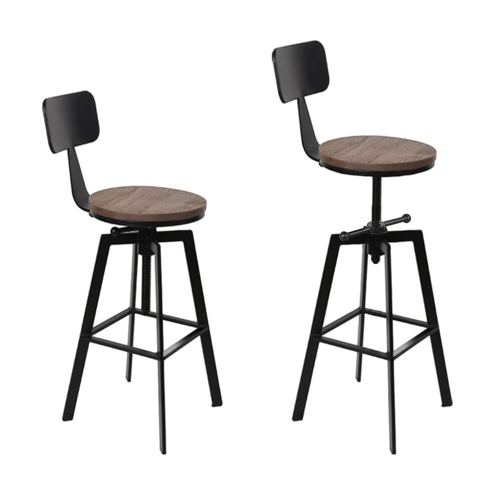 Tooradin black industrial swivel bar stool with elm wood seat in a modern kitchen