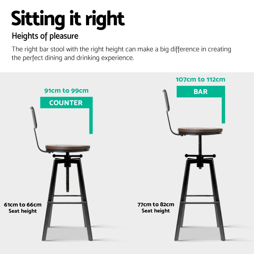 Artiss Angus bar stool showing adjustable height range — Allure Home Collections