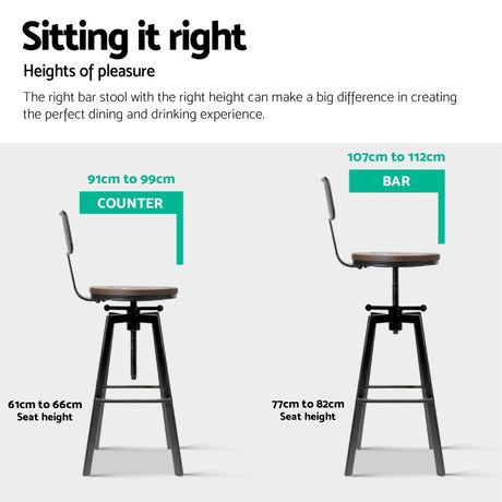 Artiss Angus bar stool showing adjustable height range — Allure Home Collections