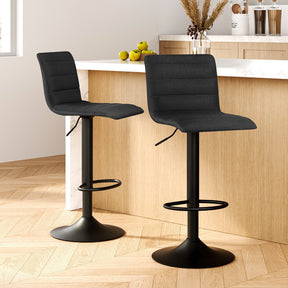 Sunderland Bay black faux linen gas lift bar stools pair with chrome base