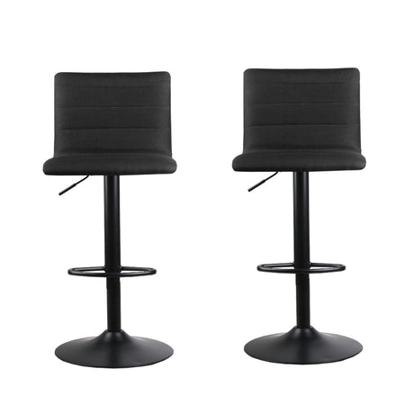 Two Artiss black linen gas lift bar stools at kitchen counter — Allure Home Collections
