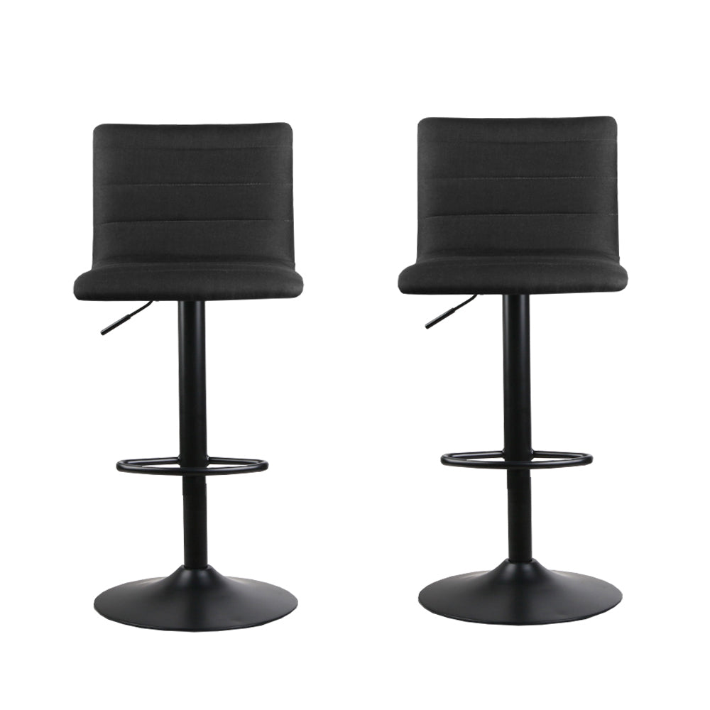 Close up of the ryanston linen gas lift bar stool black seat and frame
