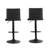 Close up of the ryanston linen gas lift bar stool black seat and frame